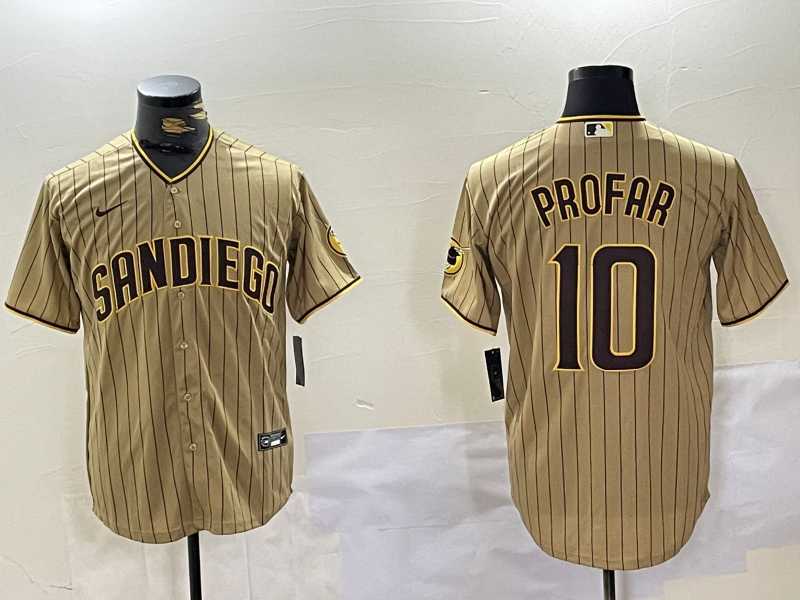 Men%27s San Diego Padres #10 Jurickson Profar Khaki Team Logo Cool Base Jersey
